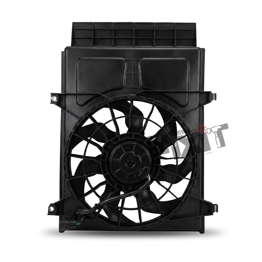 High-performance ritz gas new fan shroud assy | maruti ritz 1st gen f/l (2012 replacement for 2017) Petrol showing heavy-duty connector pins and clean unit housing assembly.