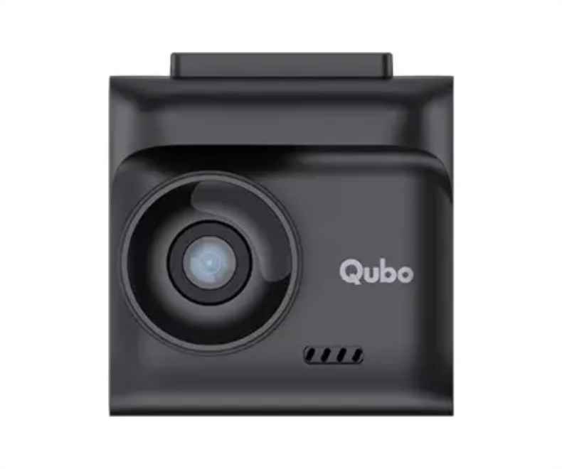 QUBO 2.7K Front and Rear Dash Cam package contents including cables and mounts