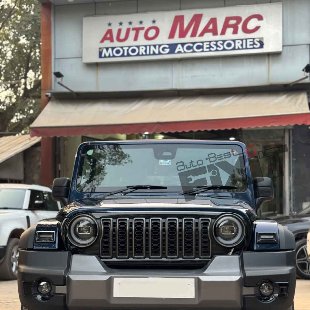 Thar Roxx Rubicon 2025 Looks Grill in Gloss Black with Metallic Gray Slots – Easy Installation F