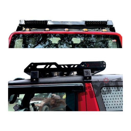 AutoStylenn Mahindra Thar Front Half Roof Rack With Light Bar For MAHINDRA THAR Compatible with MAHINDRA Thar Vehicle