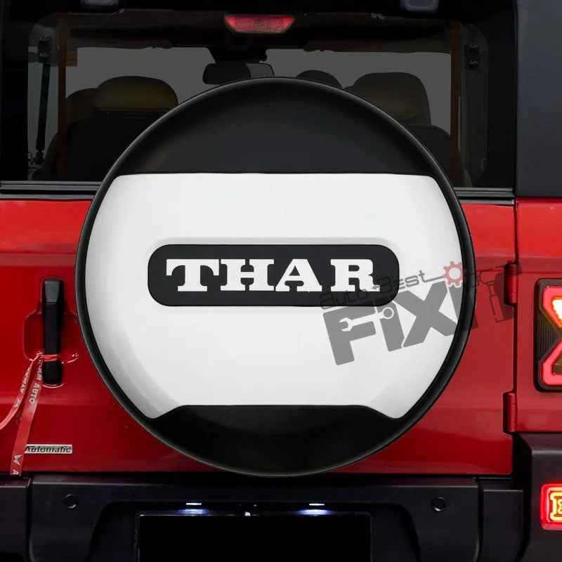 Mahindra Thar Stepney Cover Defender Style Black & White – Durable ABS Constructi