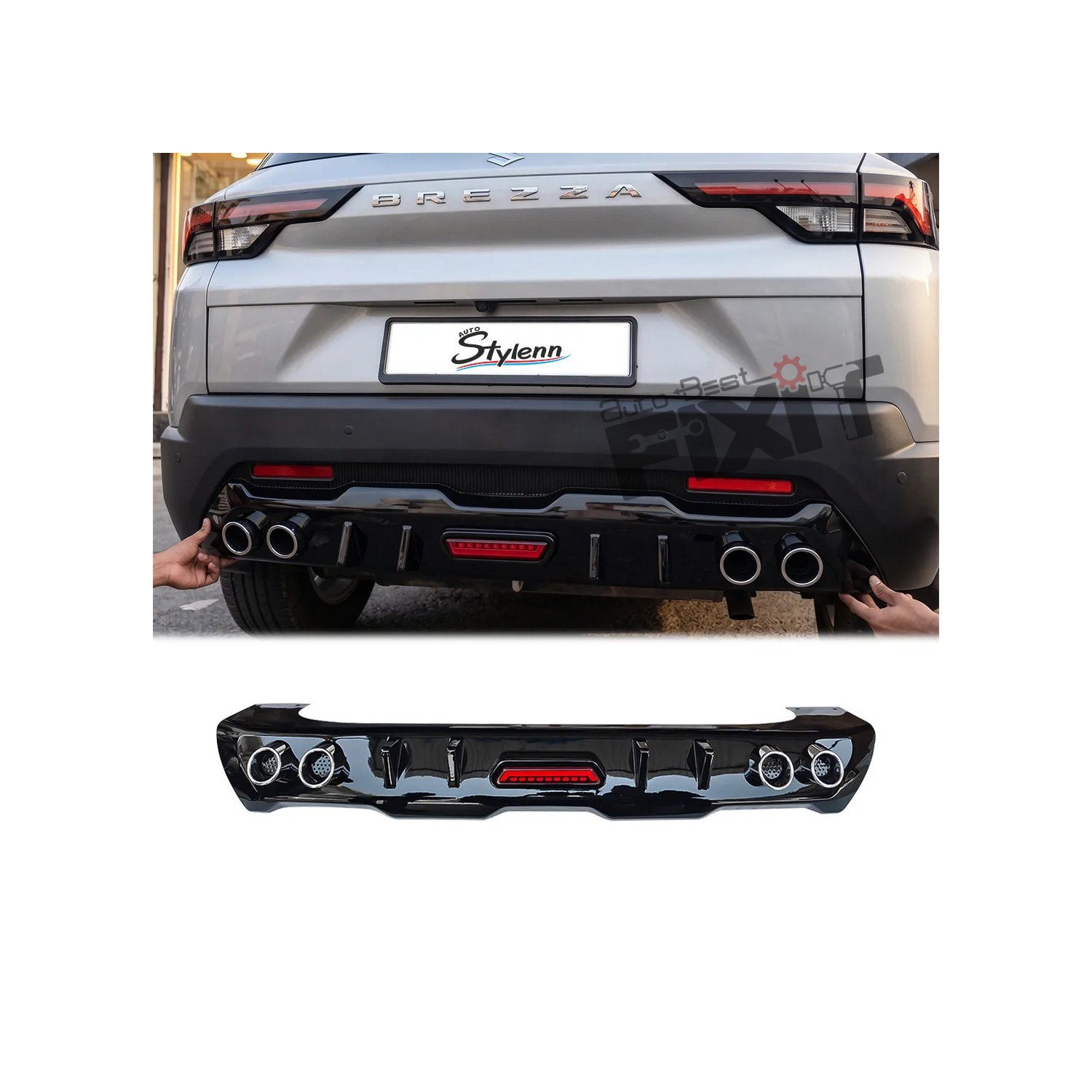 AutoStylenn Maruti Suzuki Brezza Rear Diffuser With F1 Light For MARUTI BREZZA Compatible with MARUTI Brezza Vehicle