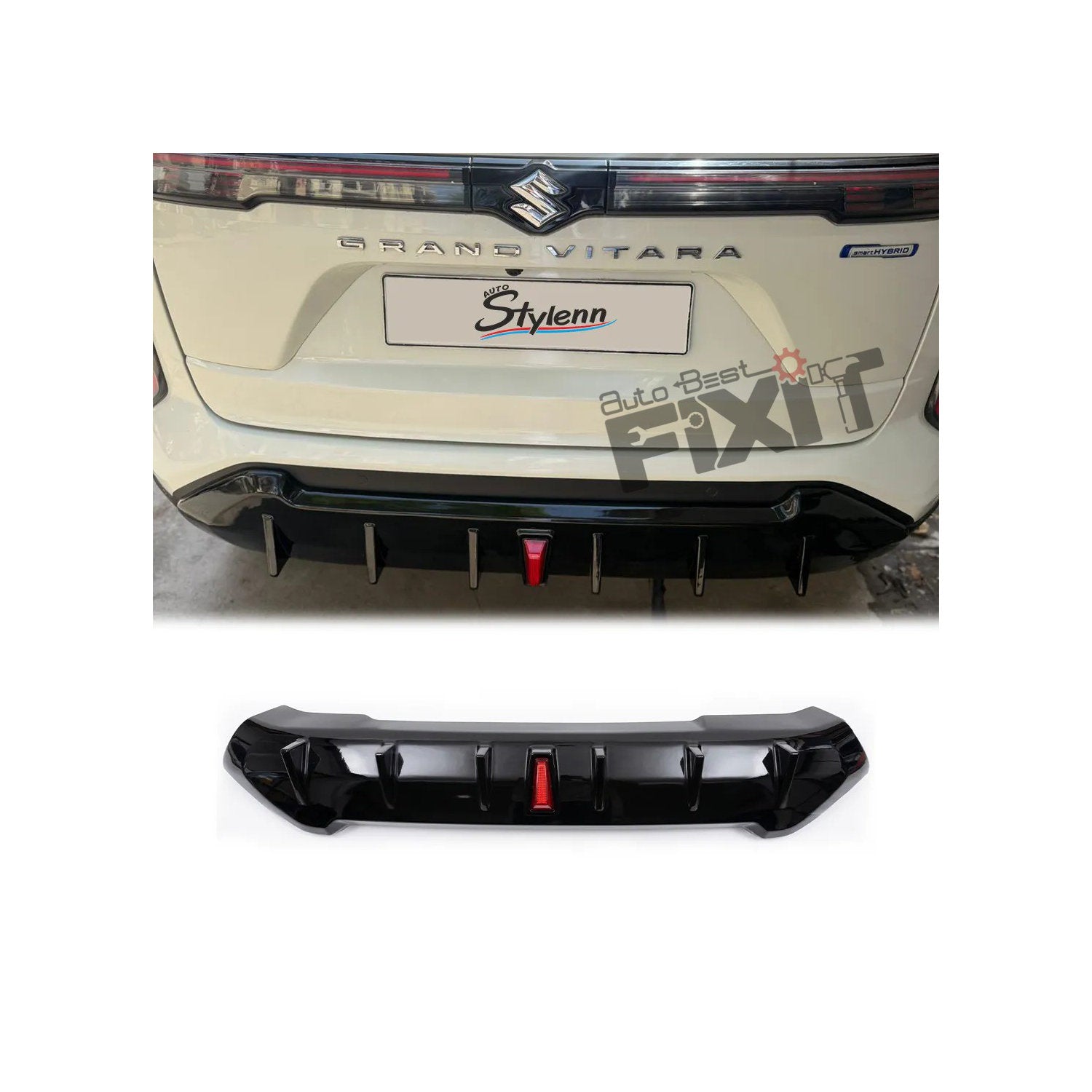 AutoStylenn Maruti Suzuki Grand Vitara Rear Diffuser With F1 Light For MARUTI GRAND VITARA Compatible with MARUTI Grand Vitara Vehicle