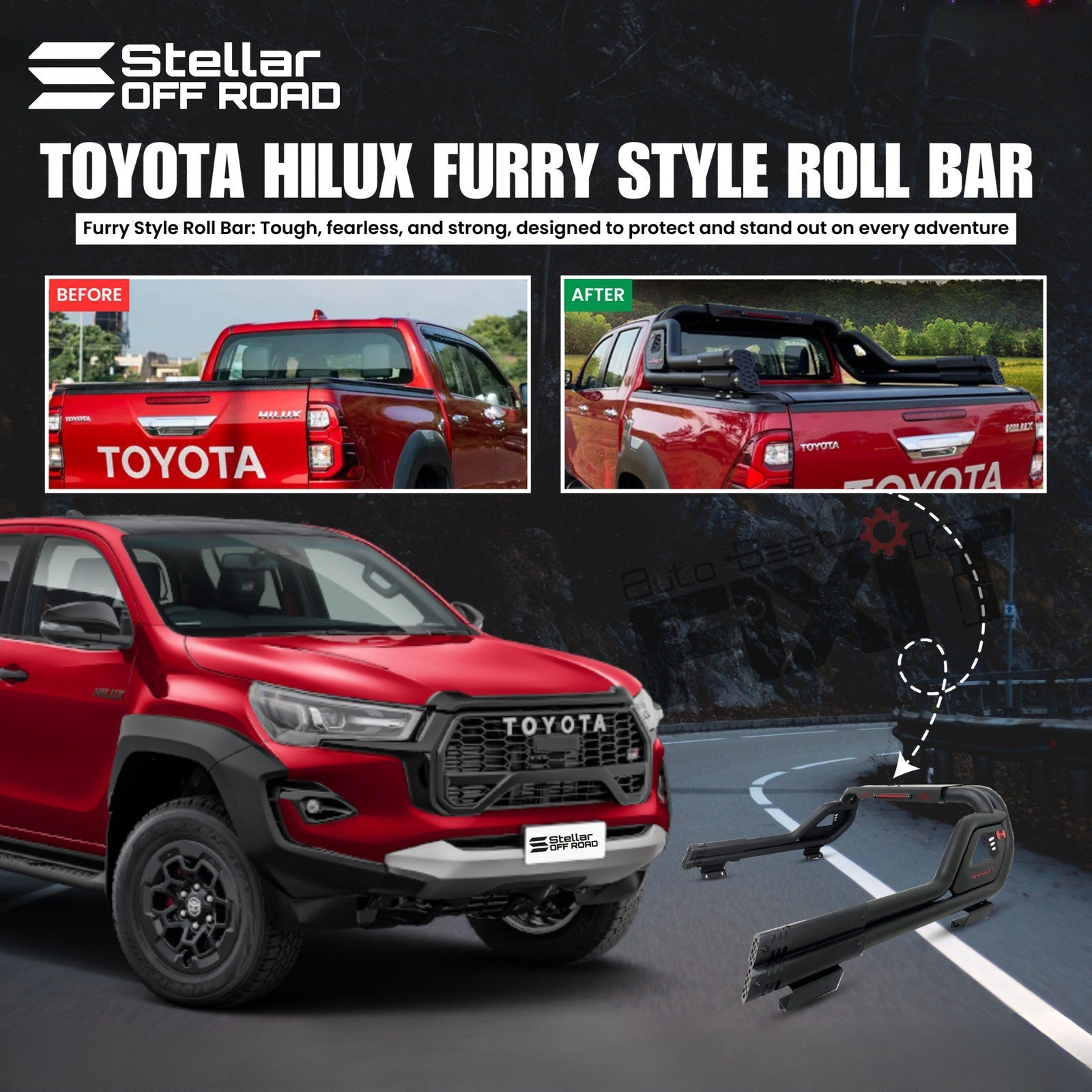 AutoStylenn Toyota Hilux Stellar Furry Design Roll Bar For TOYOTA HILUX Compatible with TOYOTA Hilux Vehicle_1