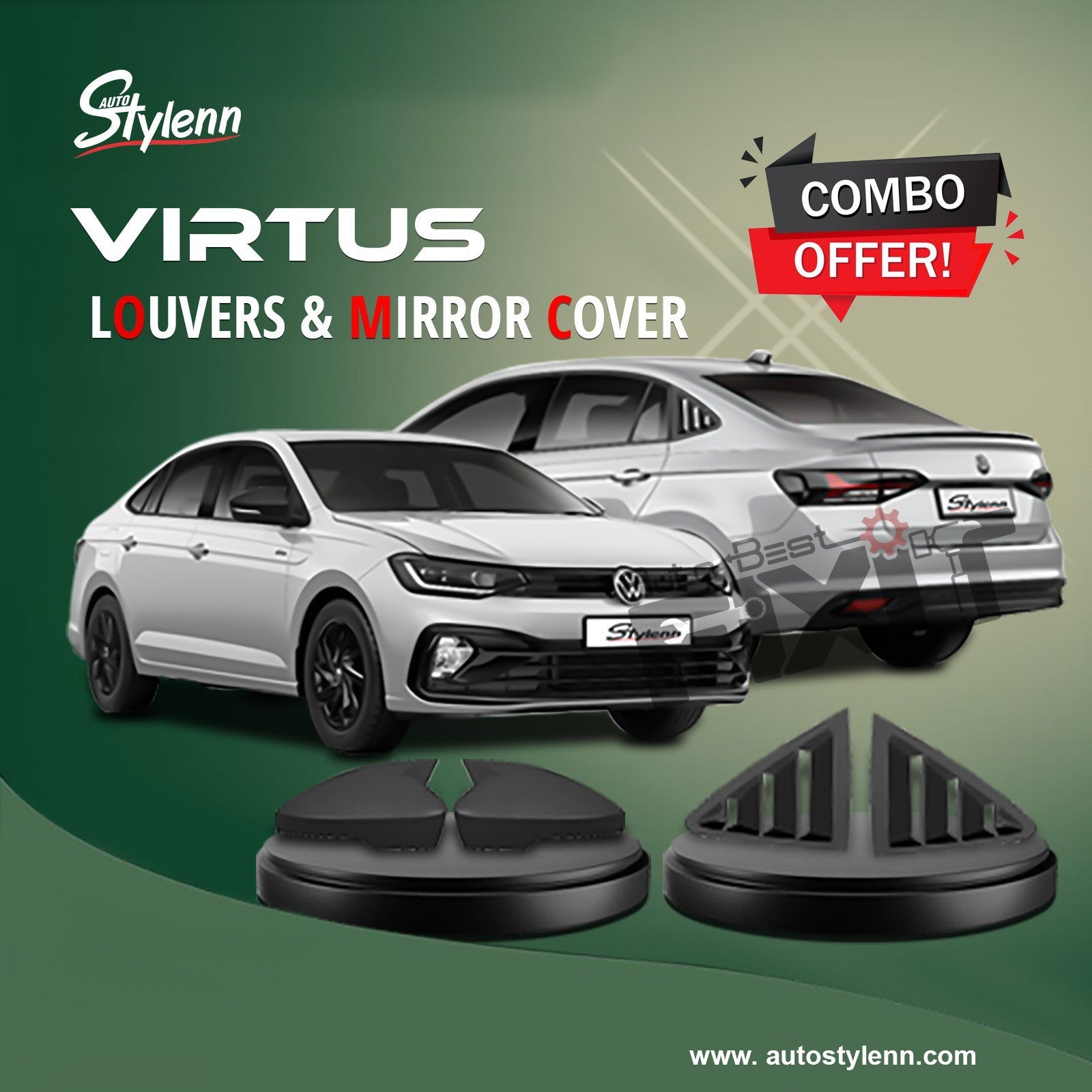 AutoStylenn Volkswagen Virtus Batman Style Mirror Cap + Window Louver Combo Offer For VOLKSWAGEN VIRTUS Compatible with VOLKSWAGEN Virtus Vehicle