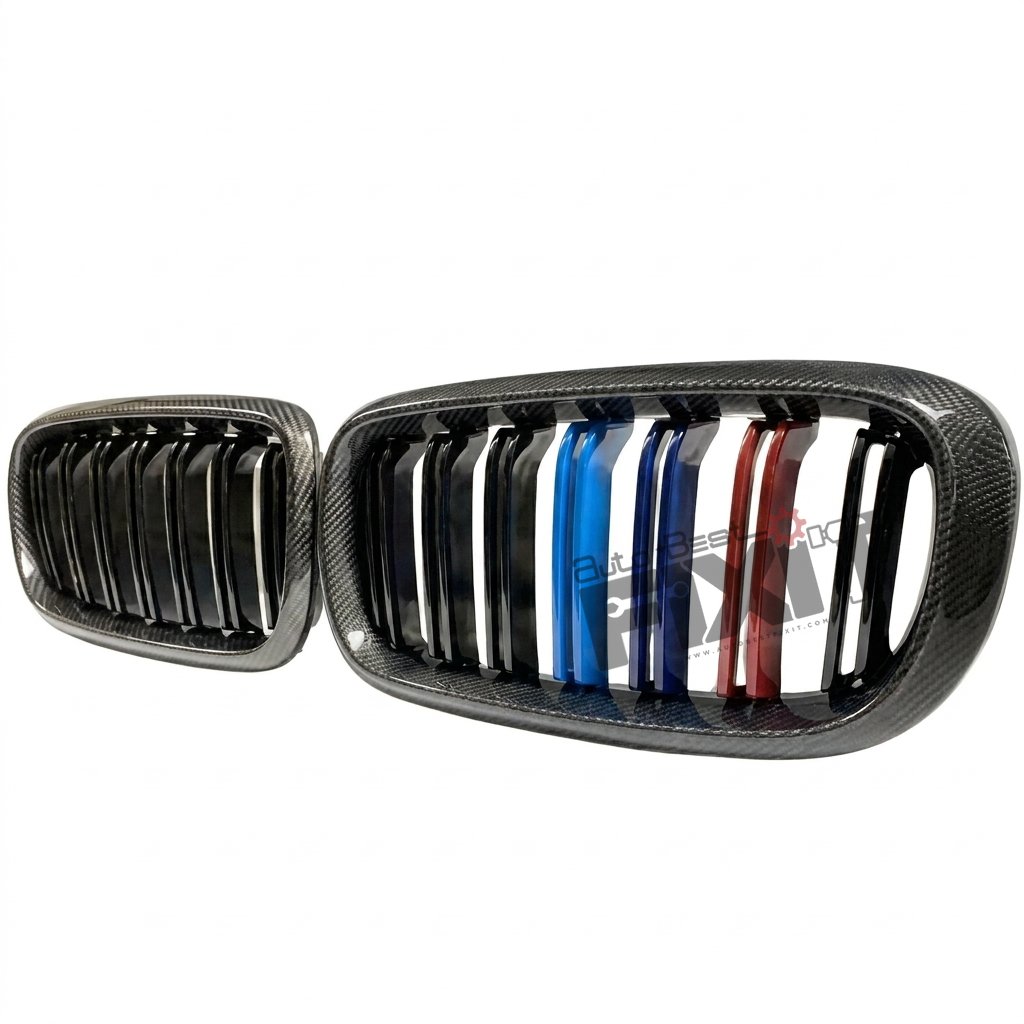 KARTION Front Bumper Grill Compatible With Bmw X5 F15 2014-2018 X6 F16 2015-2019 Front Bumper Grill Carbon Fiber Look M Colour Compatible with BMW X5 F15 Vehicle_1