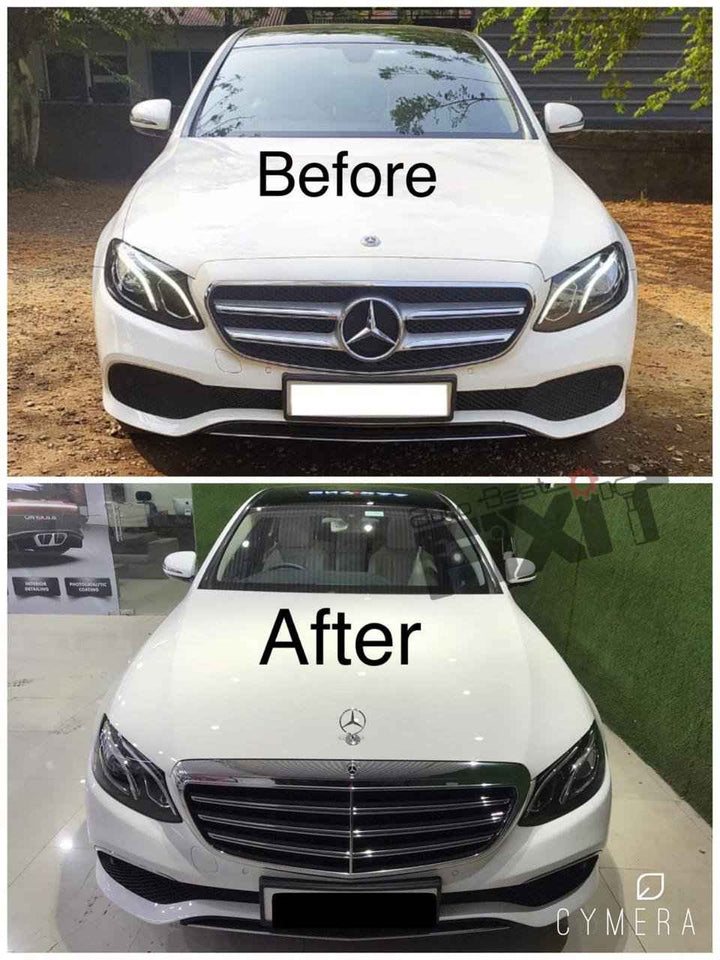 Mercedes-Benz E-Class (2017-21) Classic Bumper + Grille | ABS Plastic Material | Direct-Fit Replacement Part – Installed Photo