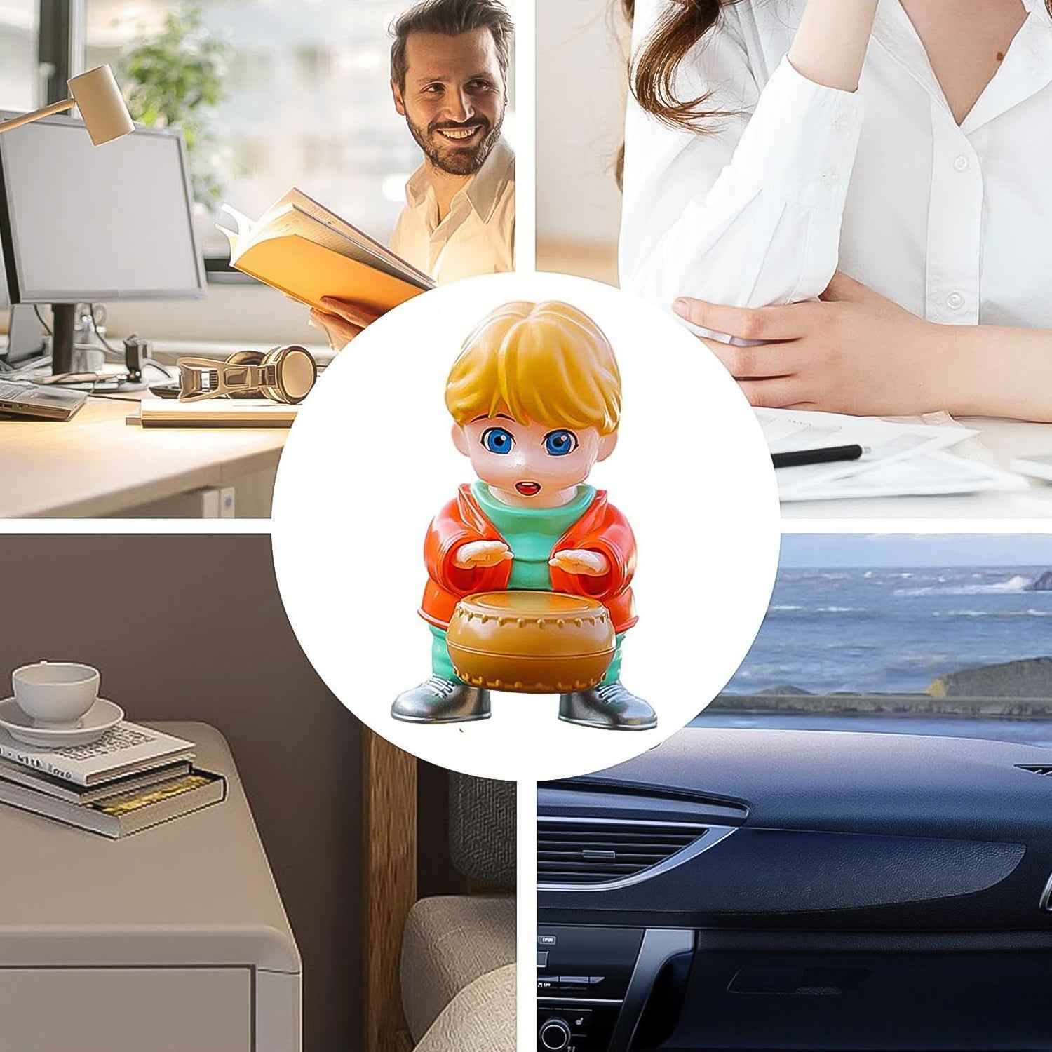 Creative Solar Drummer Car Aromatherapy Solar Powered Car Air Freshener (1 Pc)