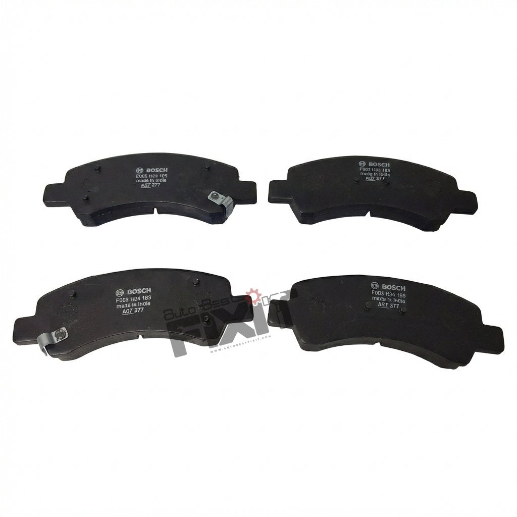 High-performance front brake pad set replacement for Tiago 2016-Now / Tigor 2017-Now showing heavy-duty connector pins and clean unit housing assembly.