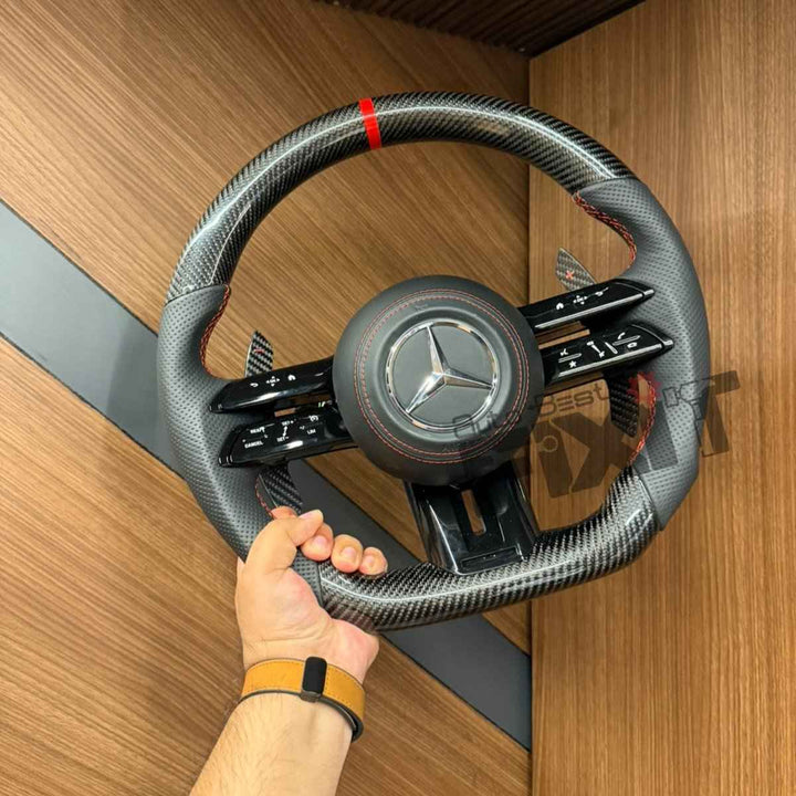 Mercedes-Benz C220 Carbon Fibre Steering Wheel – Red Stripe (W205, 2016-2021) | RKNP