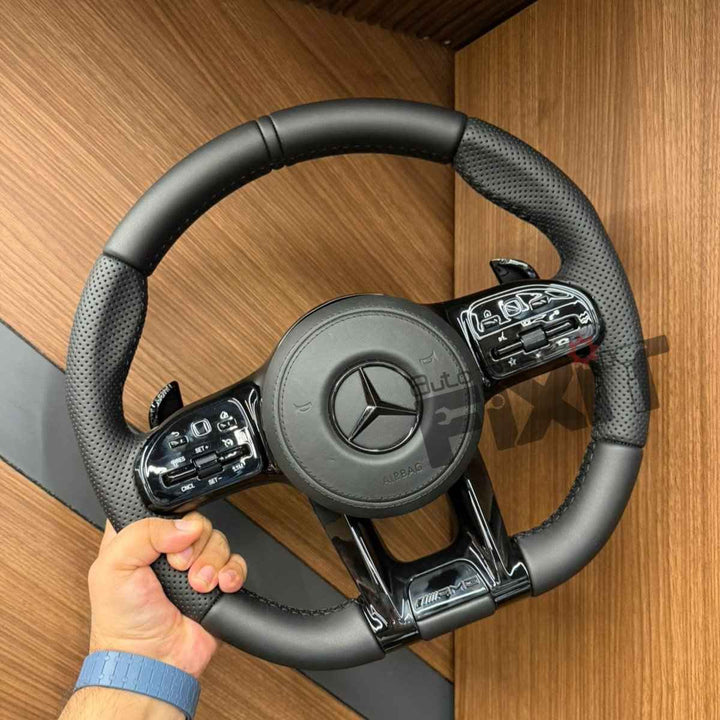 Mercedes-Benz C220 AMG Black Leather Steering Wheel – Gloss Black Trim (W205, 2016-2021) | RKNP