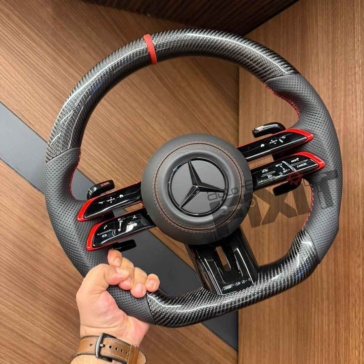 Mercedes-Benz C220 AMG Carbon Fibre Steering Wheel – Red Accents (W205, 2016-2021) | RKNP