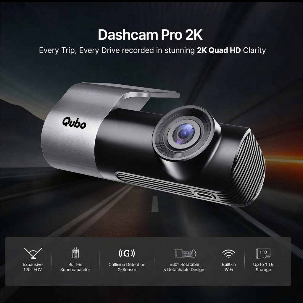 Qubo NightPulse vision technology capturing clear night-time footage of a taxi on the road