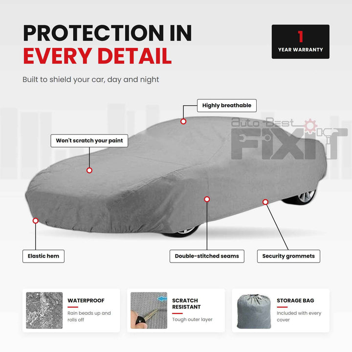 Full-coverage outdoor car cover designed for rain, sun, and snow protection