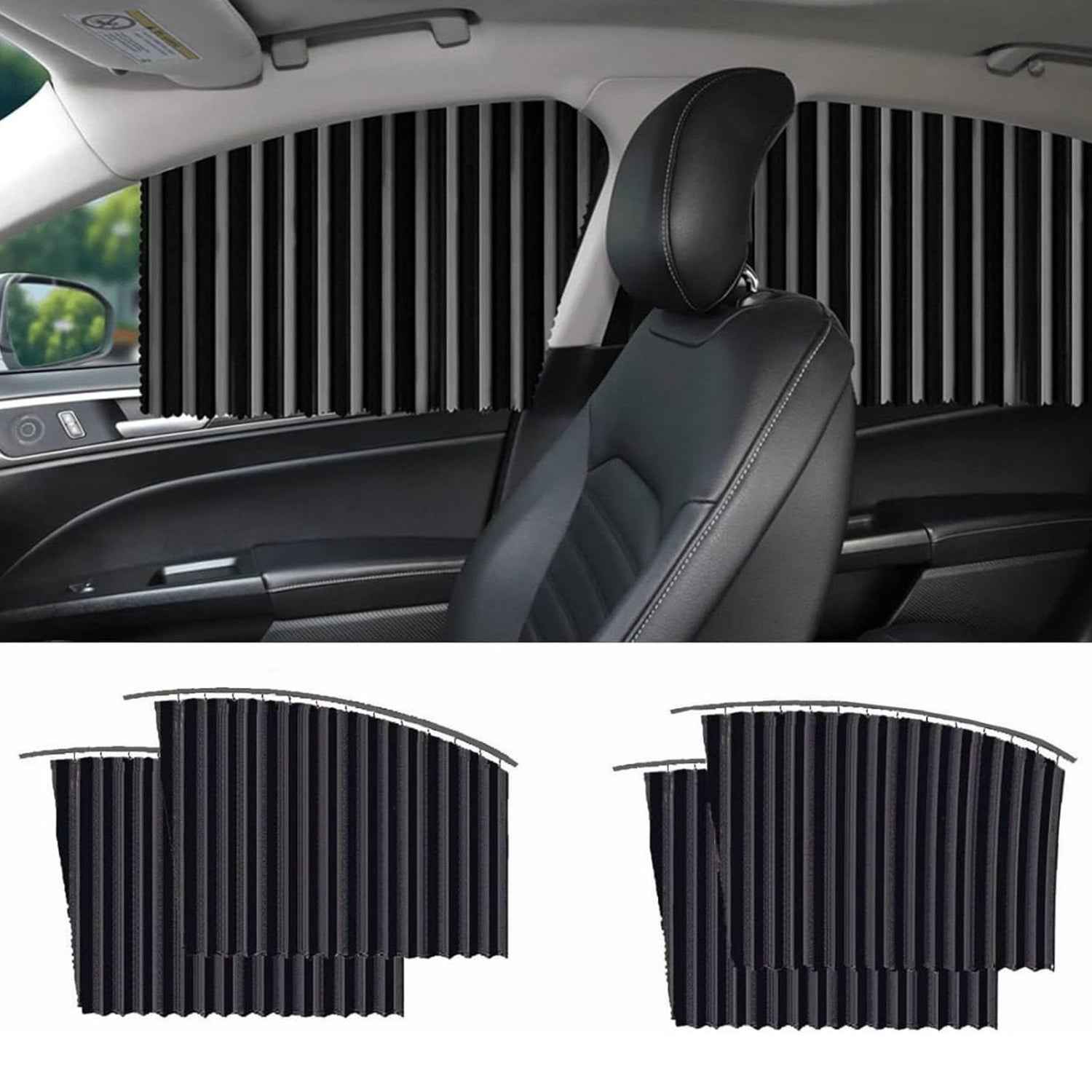 Curtain For Car Window Heat Sunshade Protection (4 Pcs With Curtain Hook Adhesive Tap Set)