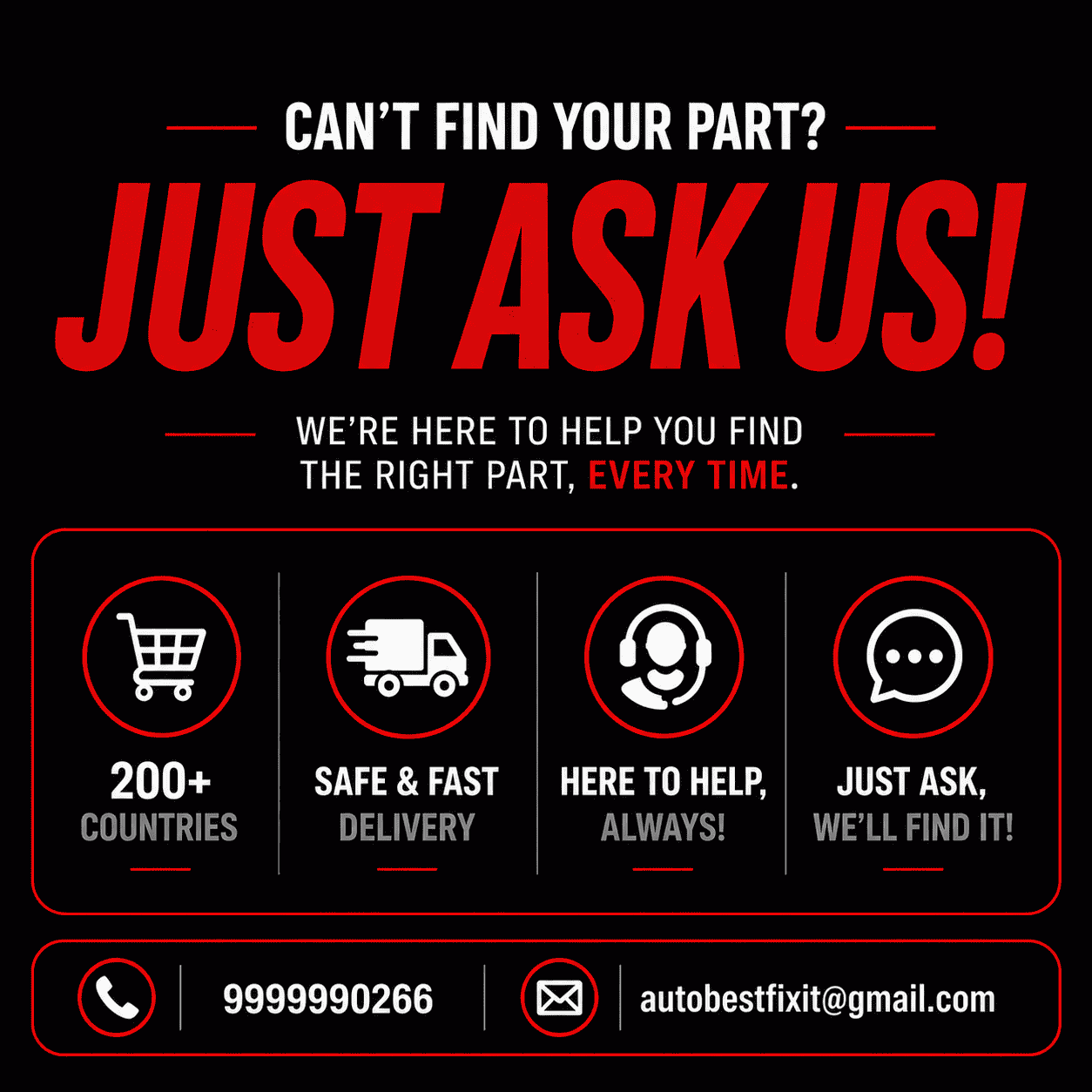 AutoBest FixIt customer assurance banner highlighting fast delivery, secure payments, easy returns, and dedicated automotive spare parts support across India.
