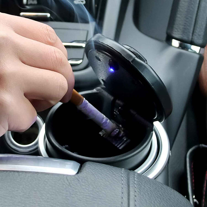 Portable Car Ashtray With Lid And Blue Led Light (1 Pc With Color Box)