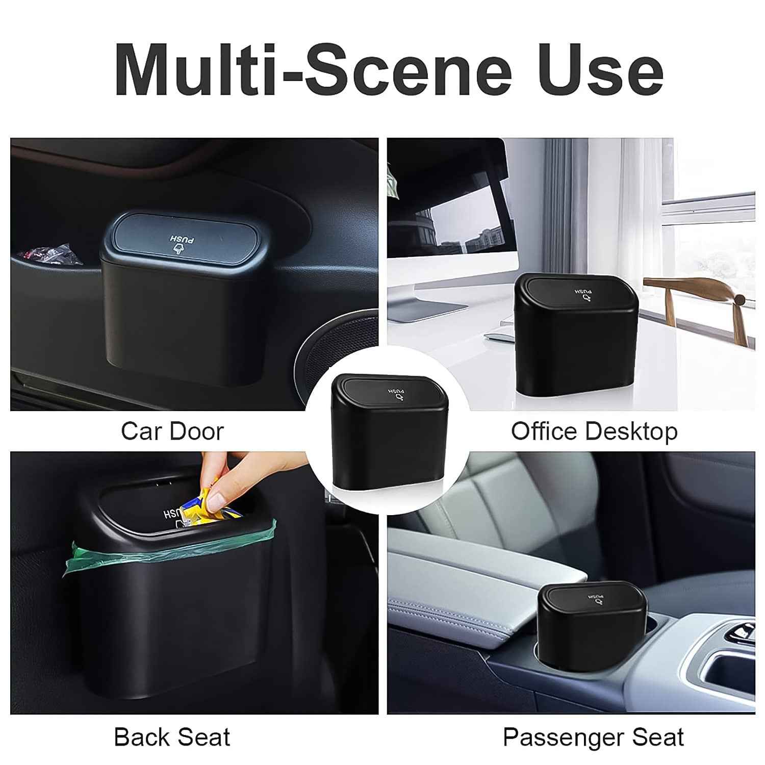 Plastic Mini Car Trash Can Bin With Lid (1 Pc With Brown Box)
