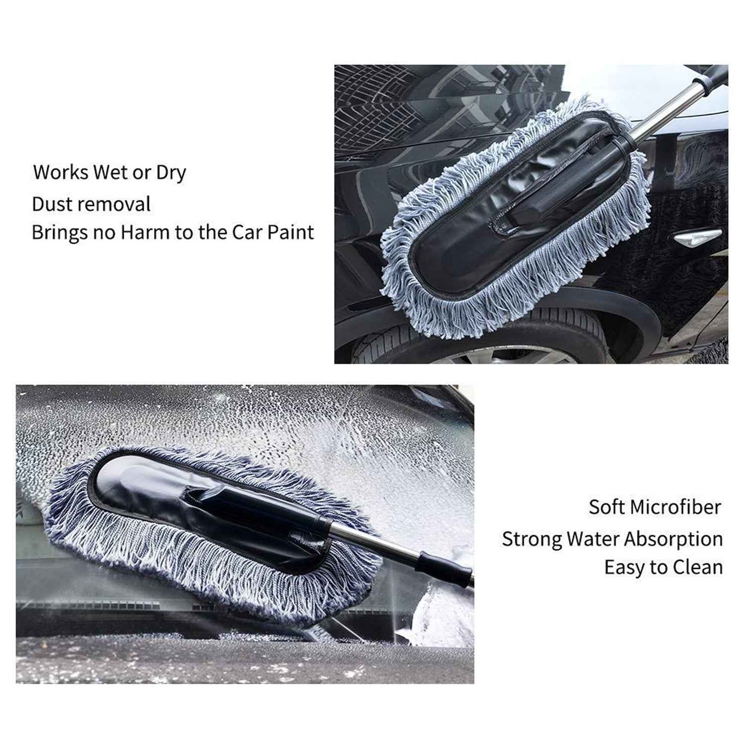 Car Duster Long Retractable soft non-slip handle Multipurpose Microfiber Wash Brush Vehicle Interior And Exterior Cleaning Kit