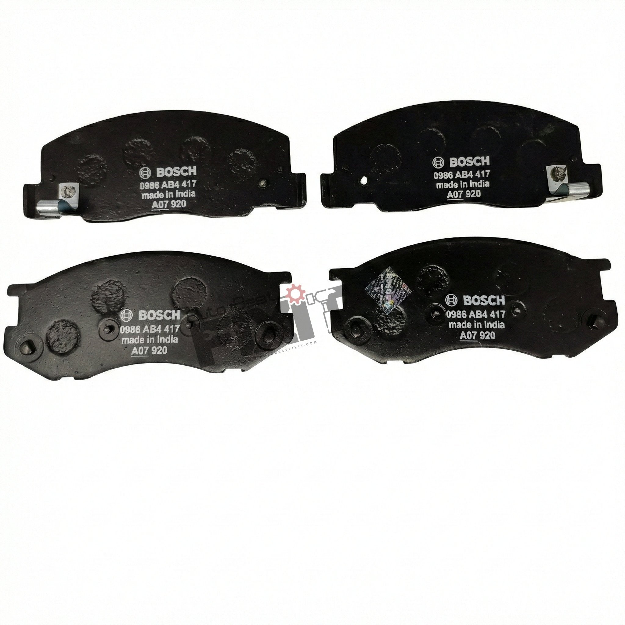 High-performance front brake pad set replacement for Qualis 1999-2005 showing heavy-duty connector pins and clean unit housing assembly.