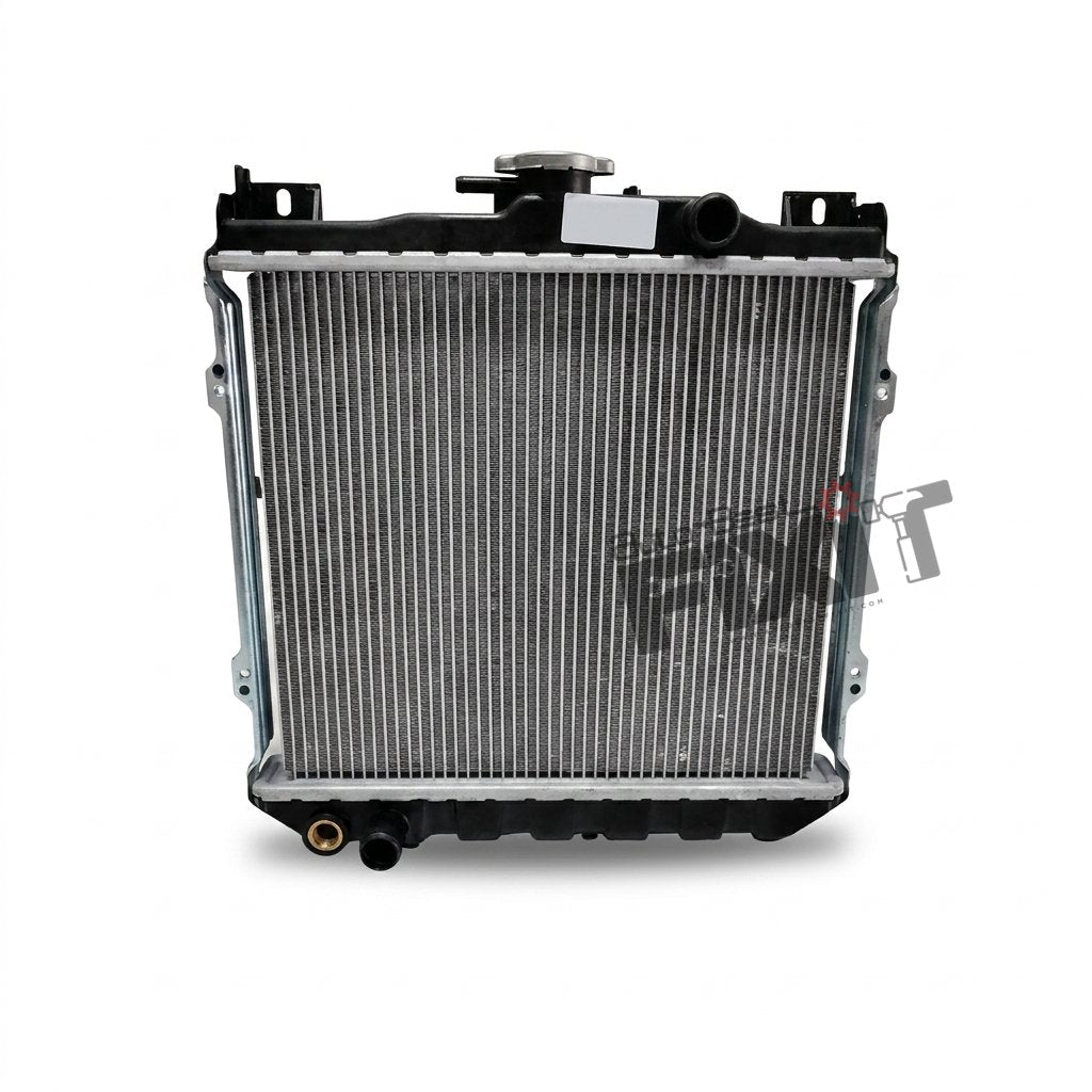 High-performance maruti 800 radiator | maruti 800 2nd gen type 1 (1986 replacement for 1997), 800 2nd Gen Type 2 (1997-2005) Petrol showing heavy-duty connector pins and clean unit housing assembly.