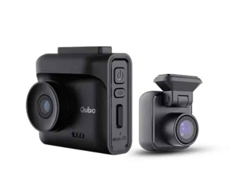 Side angle view of the QUBO 2.7K Front and Rear Dash Cam