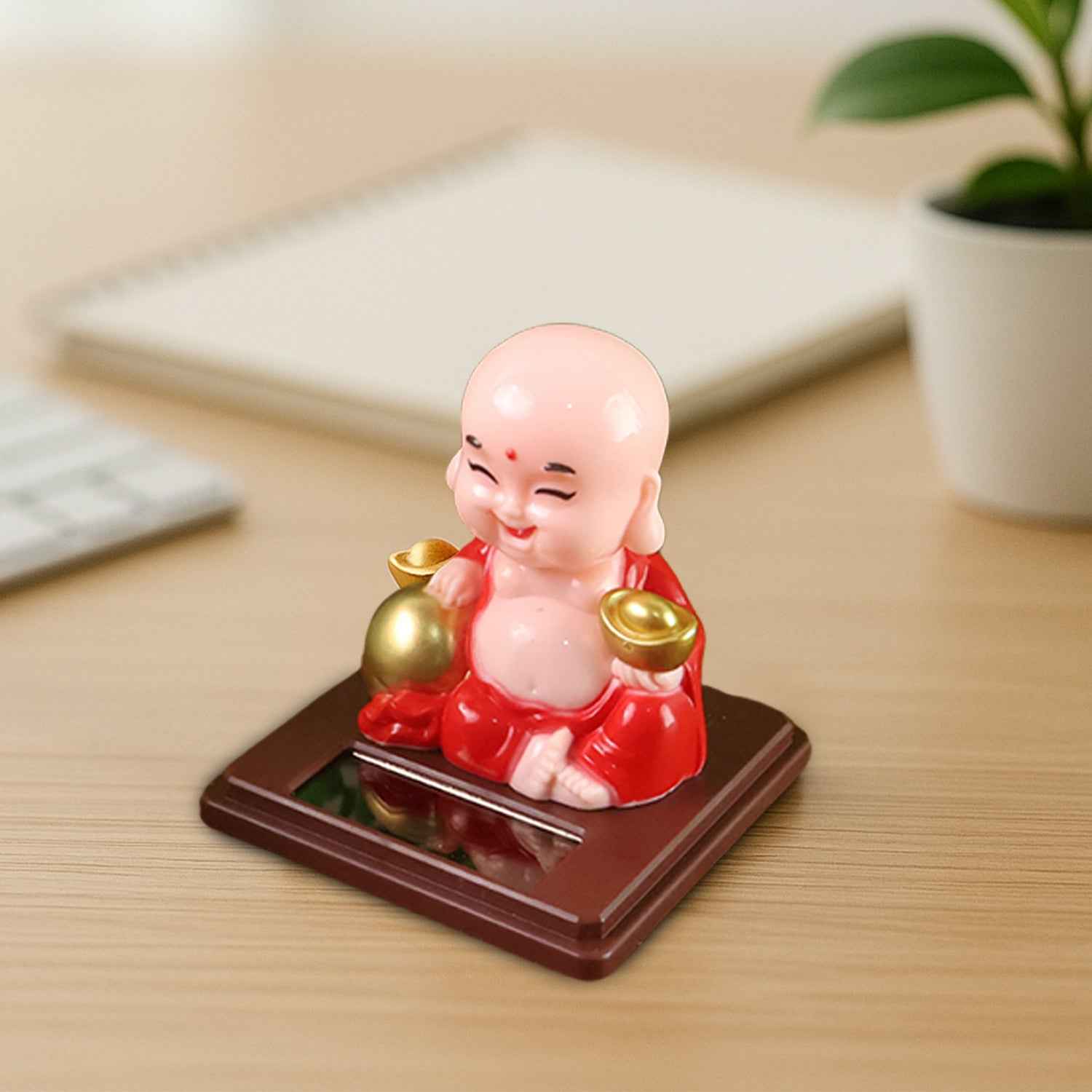 Solar Power Moving Head Buddha Statue Car Ornament (1 Pc  Mix Color)