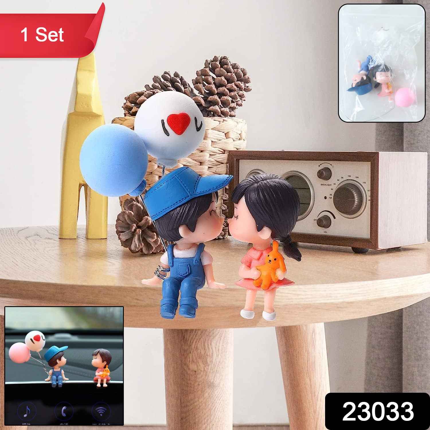 Plastic Cute Couple Car Dashboard Decoration Figurine Set (1 Set)
