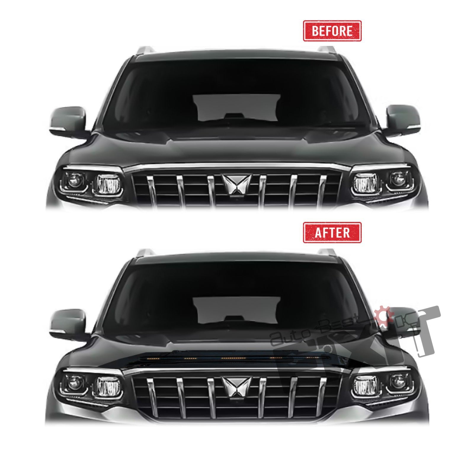AutoStylenn Mahindra Scorpio N LED Bug Visor | LED Bug Deflector | LED Bonnet Visor For MAHINDRA SCORPIO N Compatible with MAHINDRA Scorpio N Vehicle