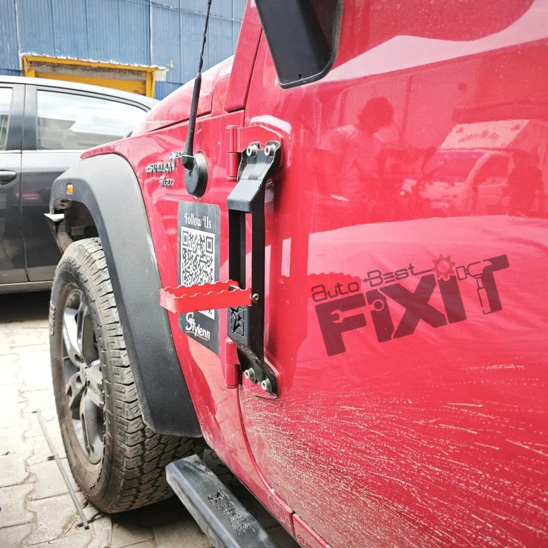 AutoStylenn Mahindra Thar Door Hinge Step Red & Black For MAHINDRA THAR Compatible with MAHINDRA Thar Vehicle_1