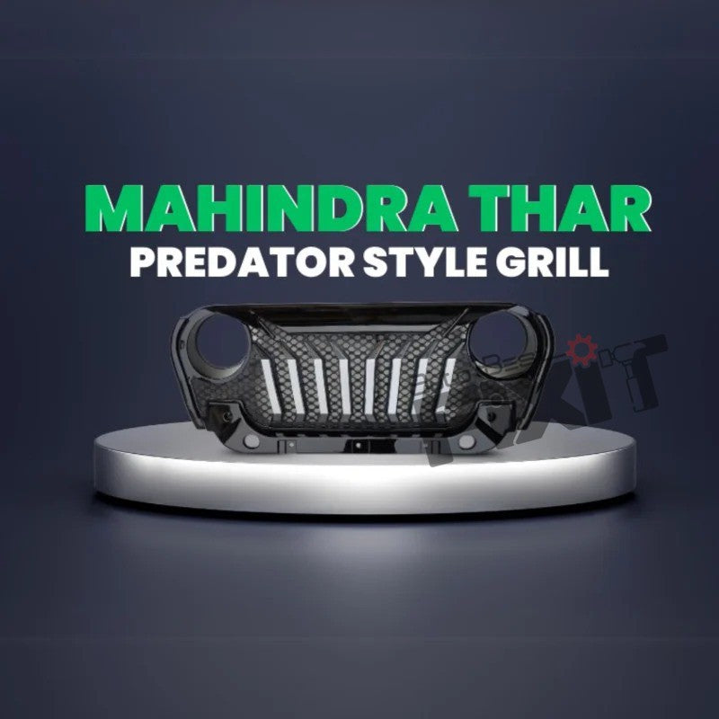 AutoStylenn Mahindra Thar Predator Style Front Grill With Chrome For MAHINDRA THAR Compatible with MAHINDRA Thar Vehicle_2