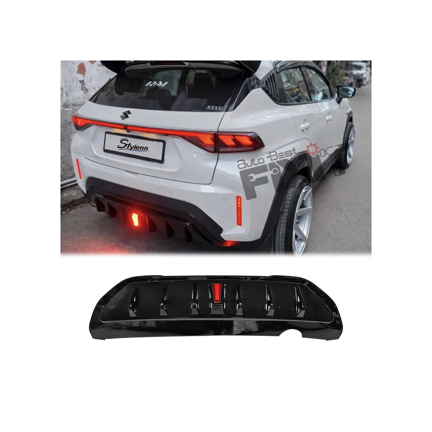 AutoStylenn Maruti Suzuki Fronx Rear Diffuser With F1 Light For MARUTI FRONX Compatible with MARUTI Fronx Vehicle