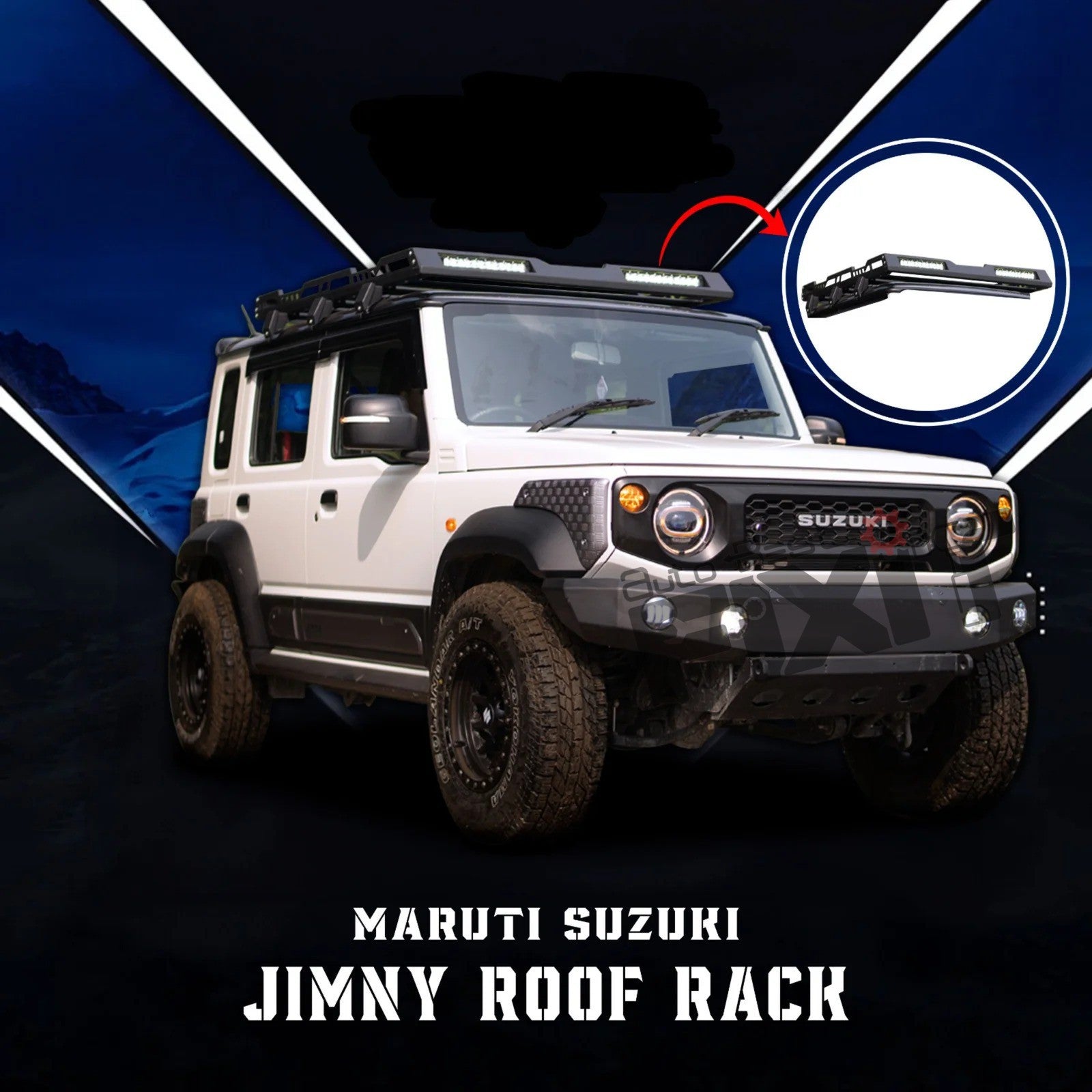 AutoStylenn Maruti Suzuki Jimny Roof Rack with LED (V1) For MARUTI JIMNY Compatible with MARUTI Jimny Vehicle_1