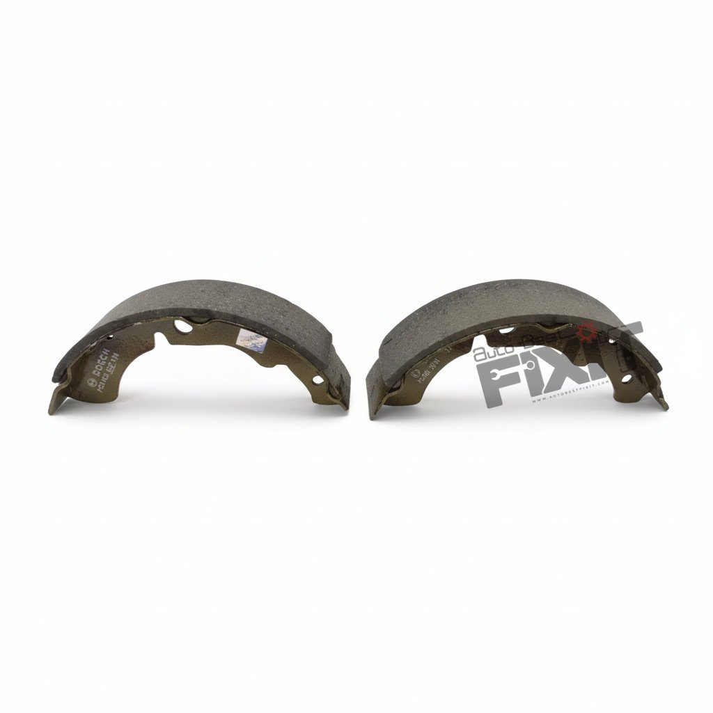 High-performance rear brake shoe set replacement for Alfa 2017-2021 / Jeeto 2015-Now showing heavy-duty connector pins and clean unit housing assembly.