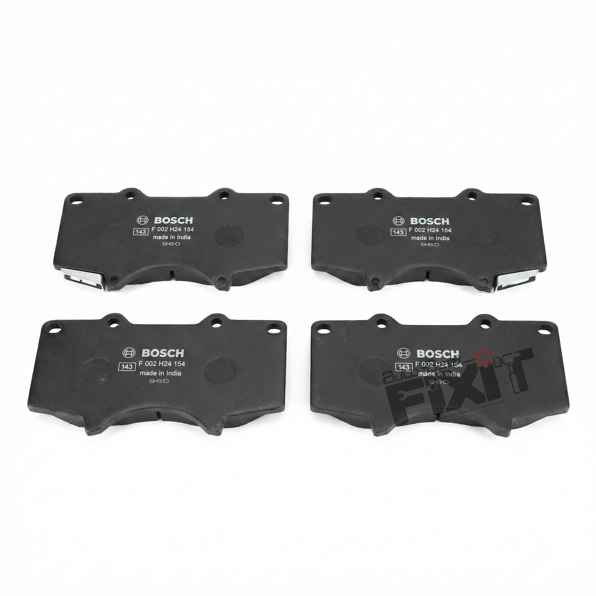 High-performance front brake pad set replacement for Fortuner 1st Gen 2009-2017 / Hilux 1st Gen 2022-Now / Land Cruiser Prado 2002-2021 showing heavy-duty connector pins and clean unit housing assembly.