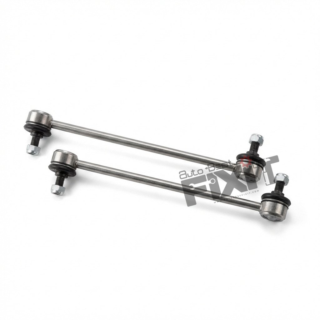 High-performance front stabilizer link set replacement for Fabia 2008-2019 / Ameo 2016-2020 / Polo 2009-2019 / Vento 2010-2019 showing heavy-duty connector pins and clean unit housing assembly.