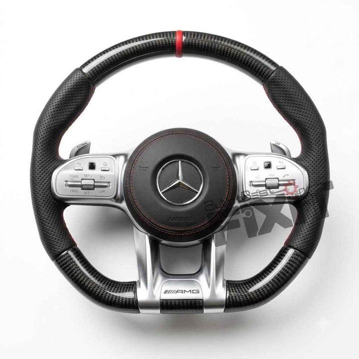 Mercedes-Benz C220 AMG Carbon Fibre Steering Wheel – Silver Trim (W205, 2016-2021) | RKNP