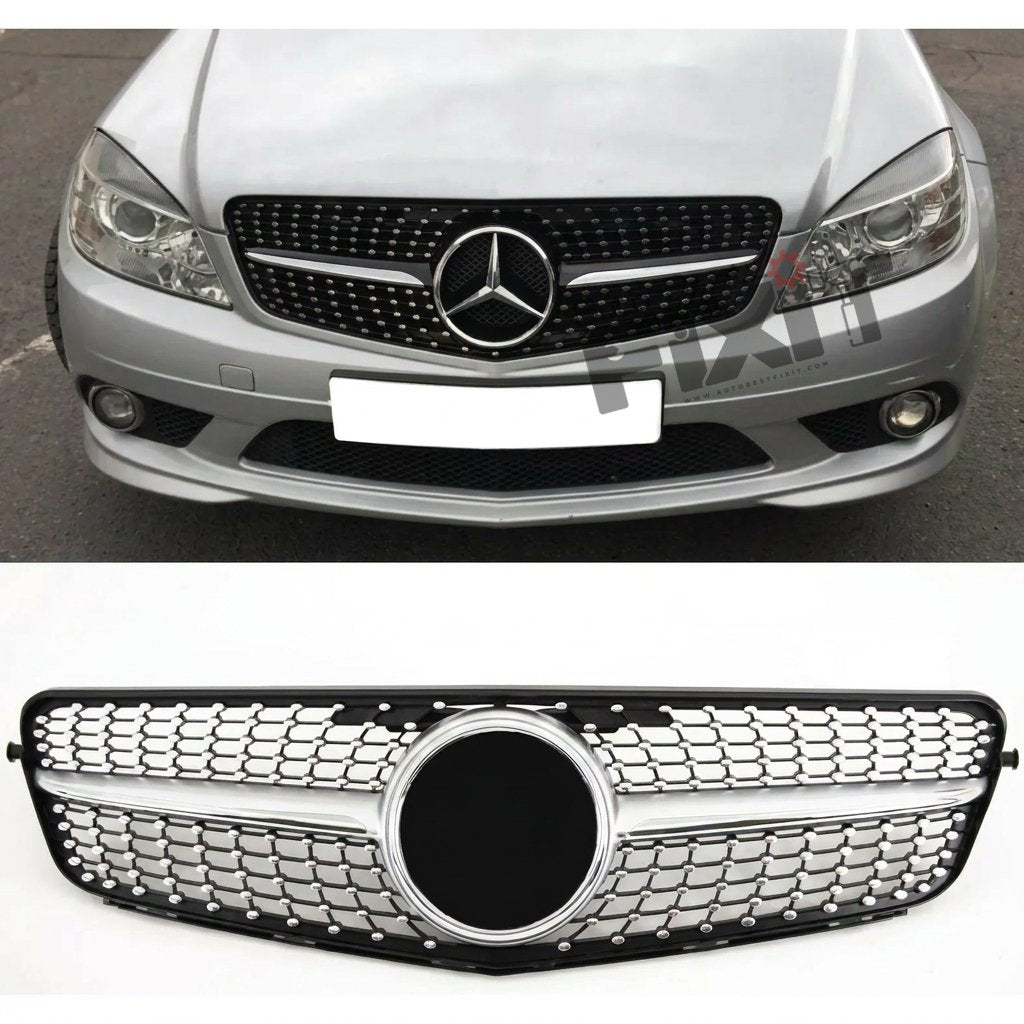 KARTION Front Bumper Grill Compatible With Mercedes Benz C Class W204 2007-2014 Front Bumper Grill W204 Grill Diamond Silver Compatible with MERCEDES-BENZ BENZ C CLASS (W204) Vehicle_2