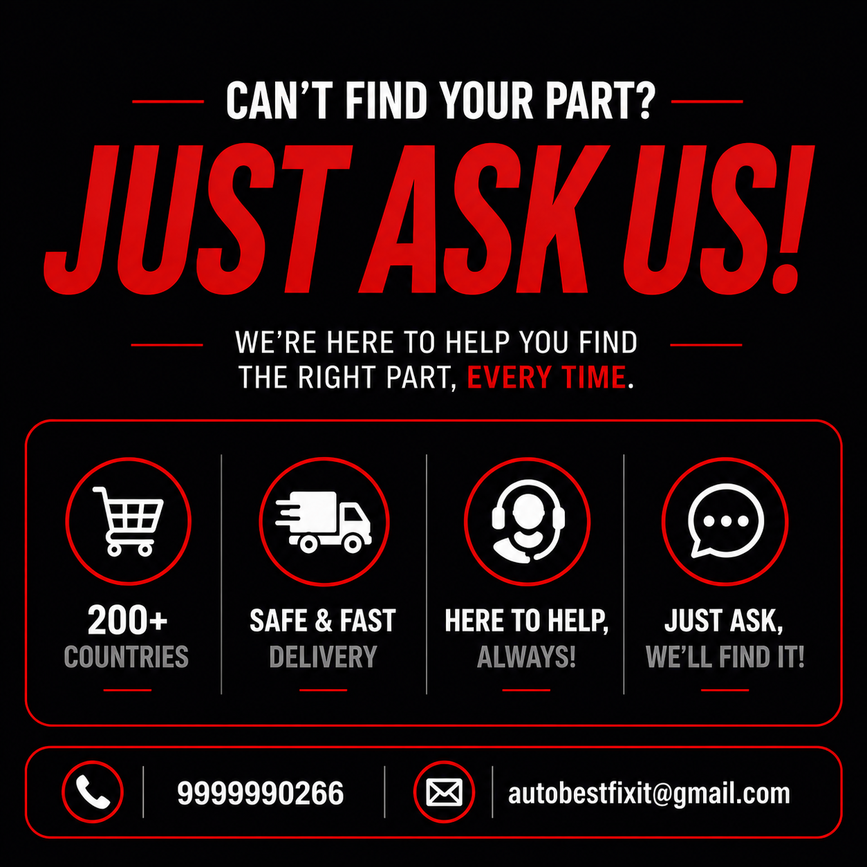 Can't find your part? Just ask us — AutoBest FixIt support: 200+ countries, fast delivery, live chat, call 9999990266.