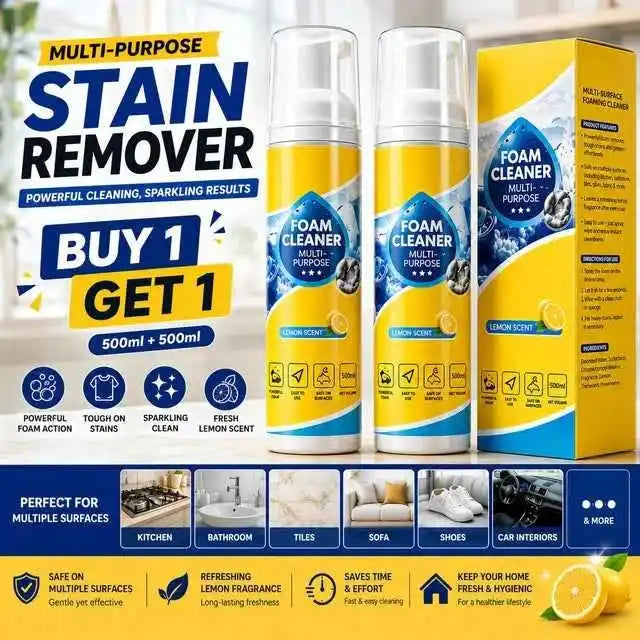 Multipurpose Stain Remover (Foam Cleaner, Multi-Surface Cleaning Spray for Car Seats, Leather, Fabric) -Pack of 2