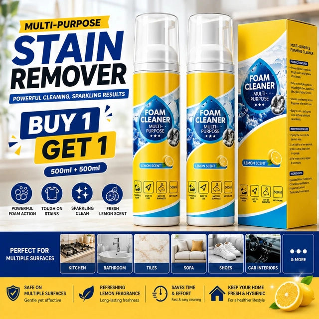 Multipurpose Stain Remover (Foam Cleaner, Multi-Surface Cleaning Spray for Car Seats, Leather, Fabric) -Pack of 2