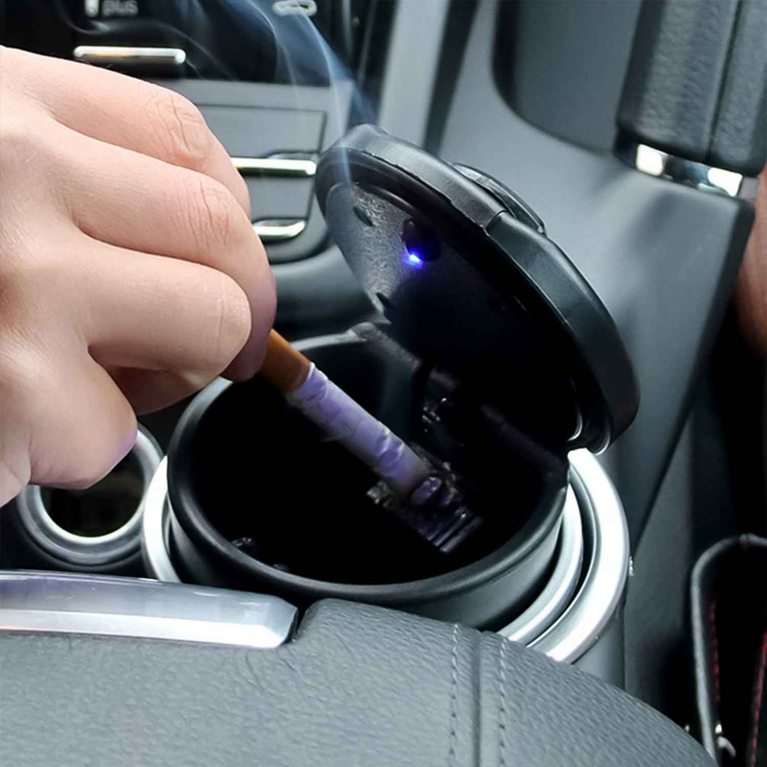 Portable Car Ashtray With Lid And Blue Led Light (1 Pc  With Color Box)
